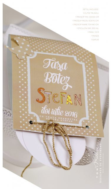 Trusou de botez brodat pentru baieti rustic, cu spice de grau si dantela, Rustico 13